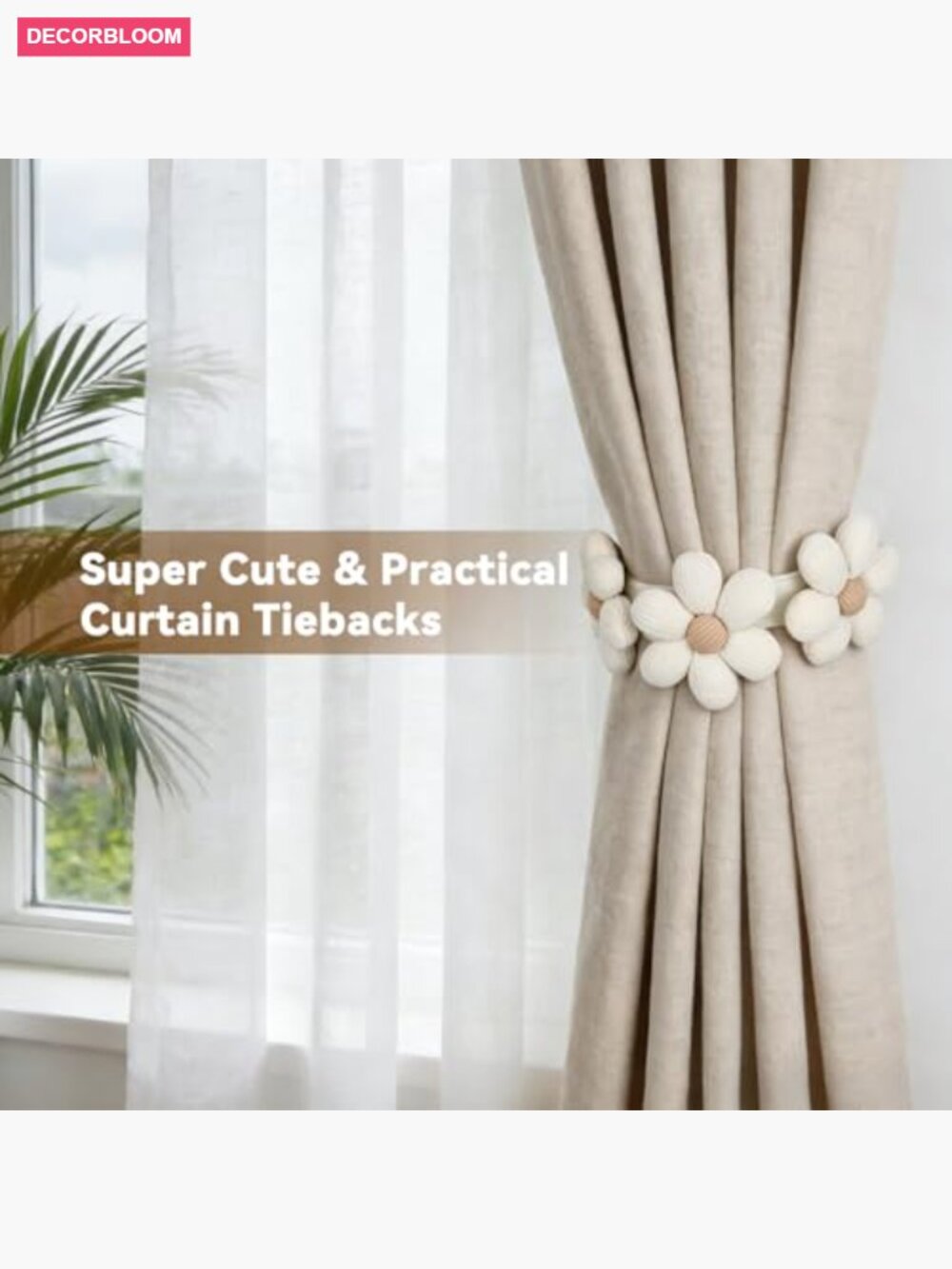 Magnetic Wood Bead Curtain Tiebacks Set of 2 No Drilling Soft Cotton Terylene - Picture 6 of 6